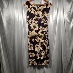 Lauren Ralph Lauren Ruched Wrap Knit Dress Deep Purple, Cream, Brown and Black